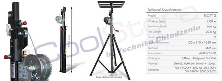 Podnośnik agregatu ELC-710, 4m, 100kg